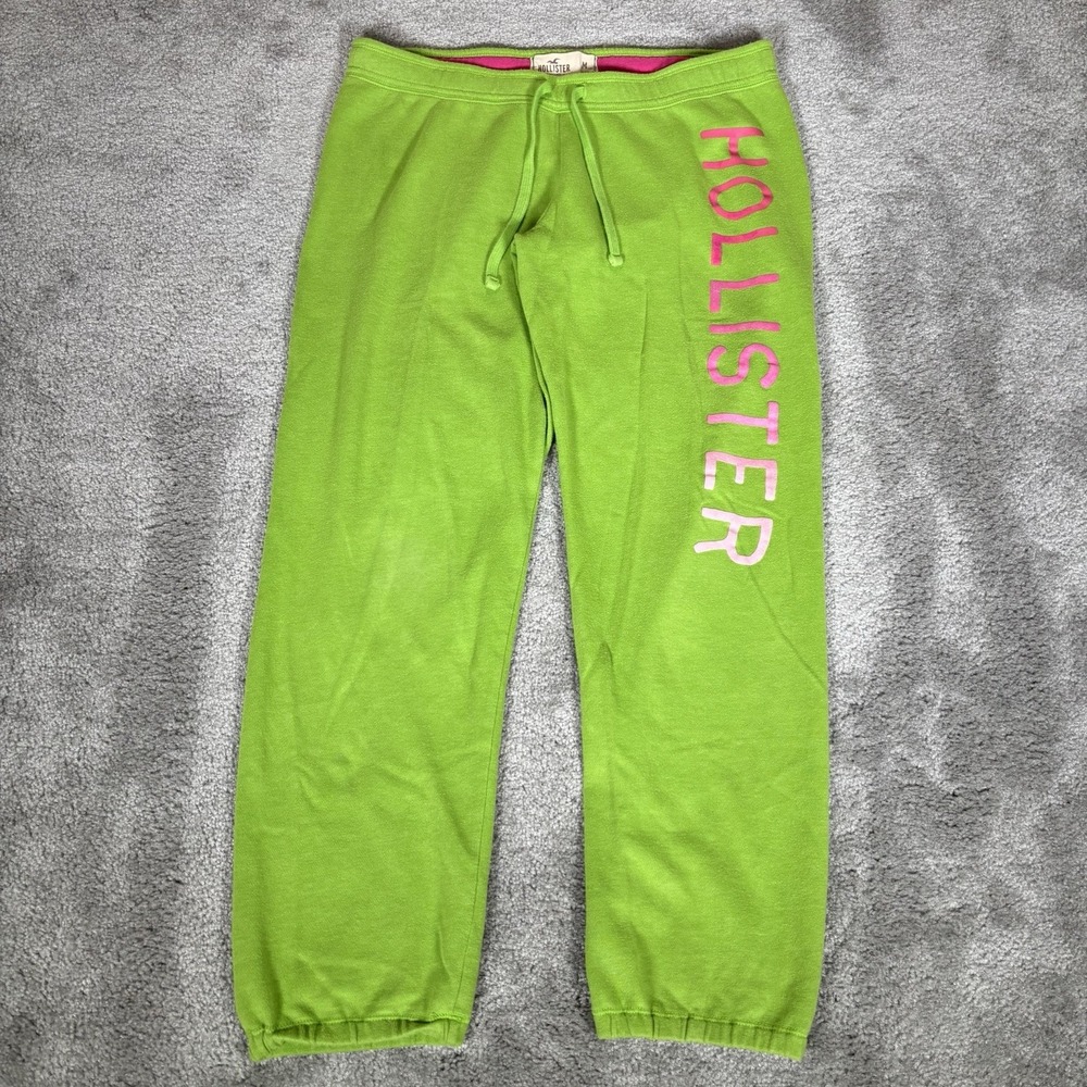 Vintage Hollister Sweatpants Womens M Green Fleece Joggers Spellout Y2K